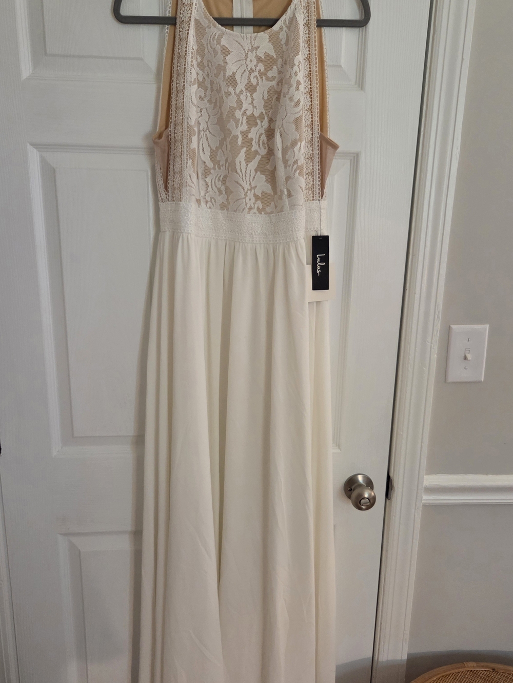 Lulu's Cream Lace Overlay Maxi Dress with Nude Underlay